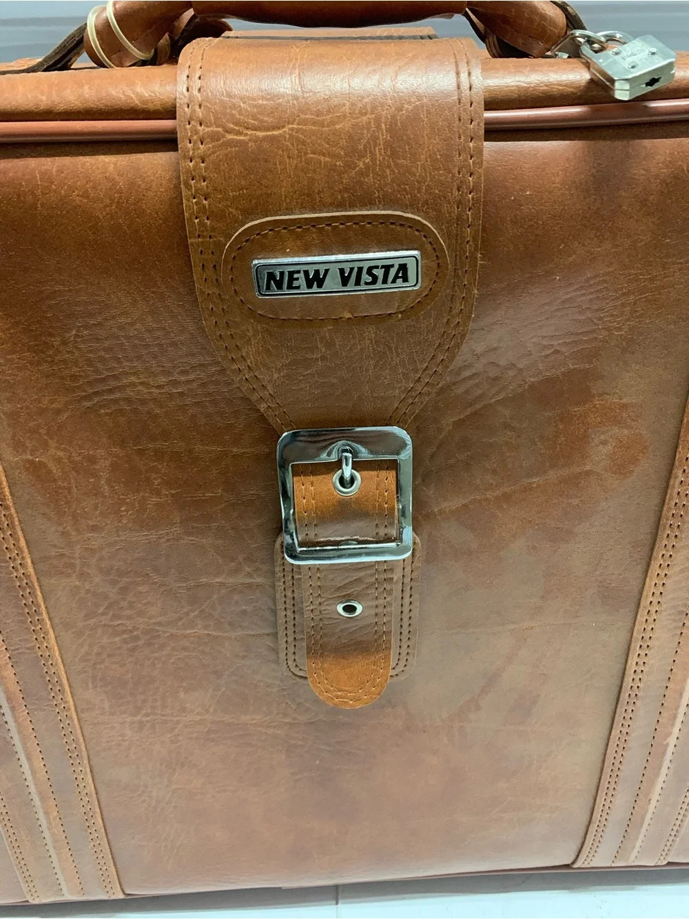 New Vista Brown Faux Leather Suitcase 23-25in Solid w/ Clothing Compartment